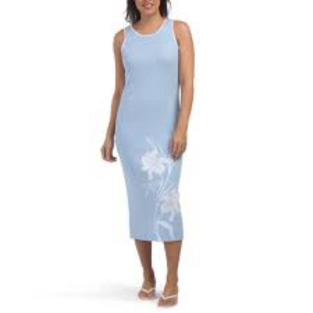 CYNTHIA ROWLEY  Blue Floral Knit Tank Dress